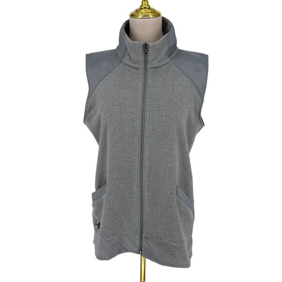 Under Armour Vest Women's MEDIUM ColdGear Gray Fleece Zip Pocket Loose Athletic - Picture 4 of 13